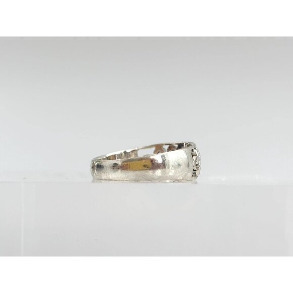 Floral Cutout Accented 925 Sterling Silver Unisex Vintage Ring - sz 9 - Picture 3 of 12